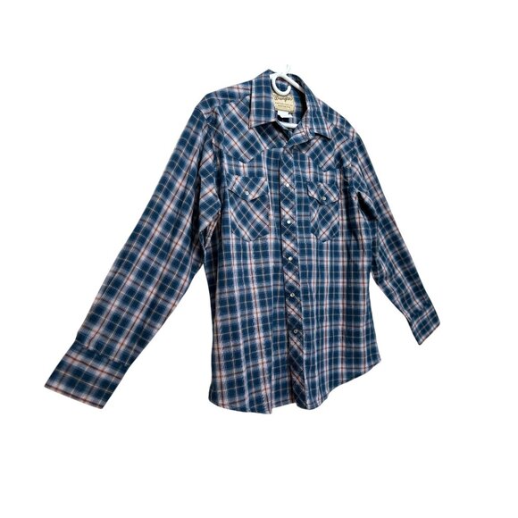 Wrangler Western Button Down Tshirt Womens Large Blue Plaid Pearl Snap Cowgirl - Picture 15 of 16